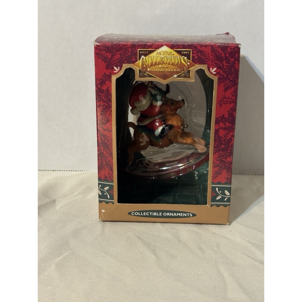 Matrix Santa on Reindeer‎ Ornament 1992 Christmas Collectible Boxed Decoration